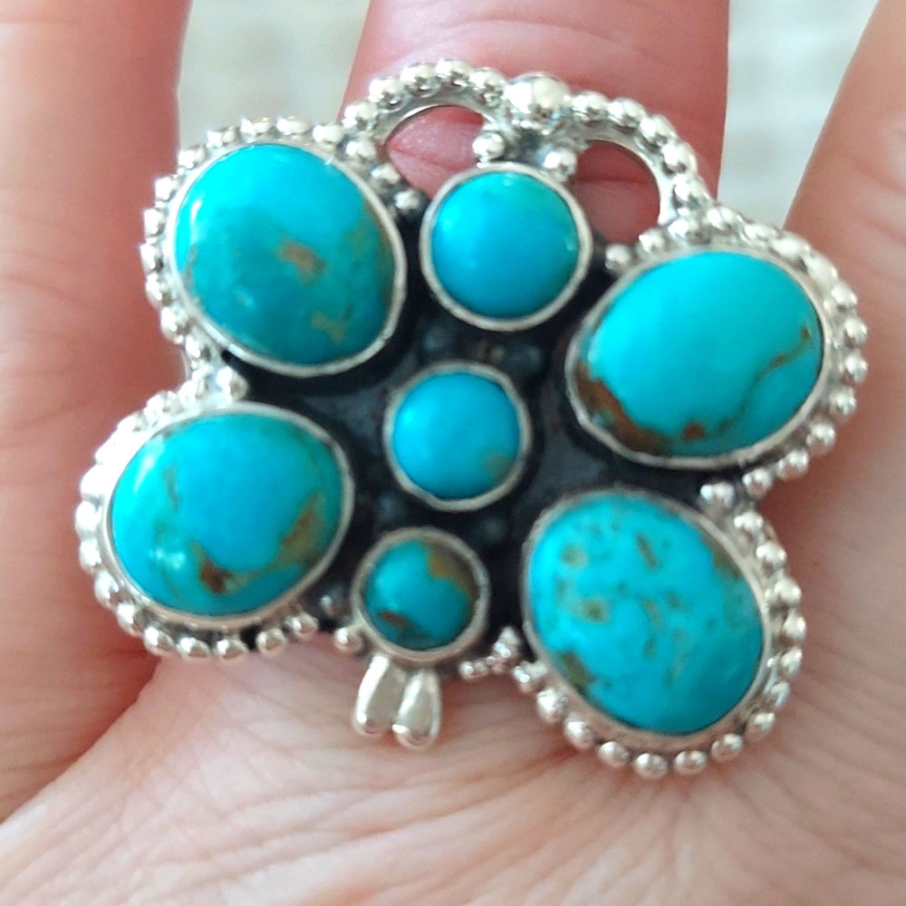 Sterling Silver Large Adjustable Butterfly Ring Kingman Turquoise 5-10